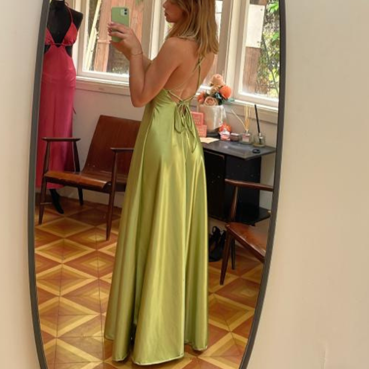 Satin Green Maxi Dress  Evening dress - StudioSharonGuy