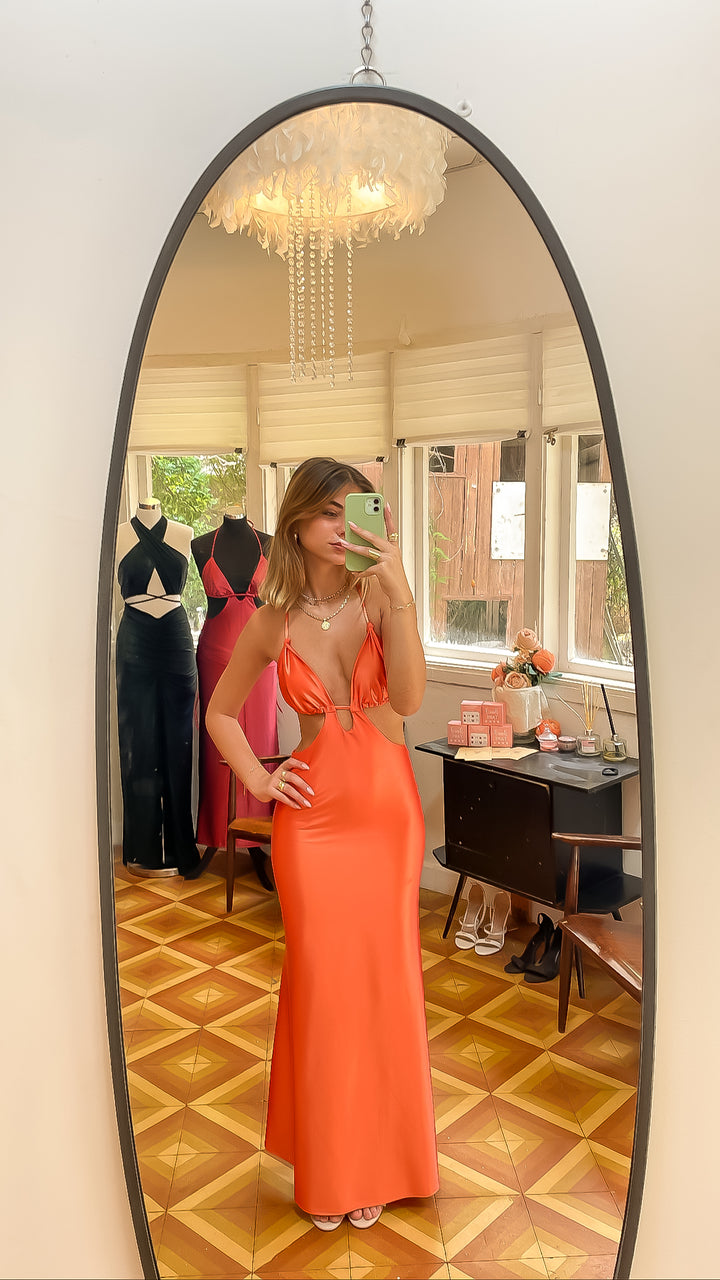 Satin Orange Cutout Dress  Evening dress - StudioSharonGuy