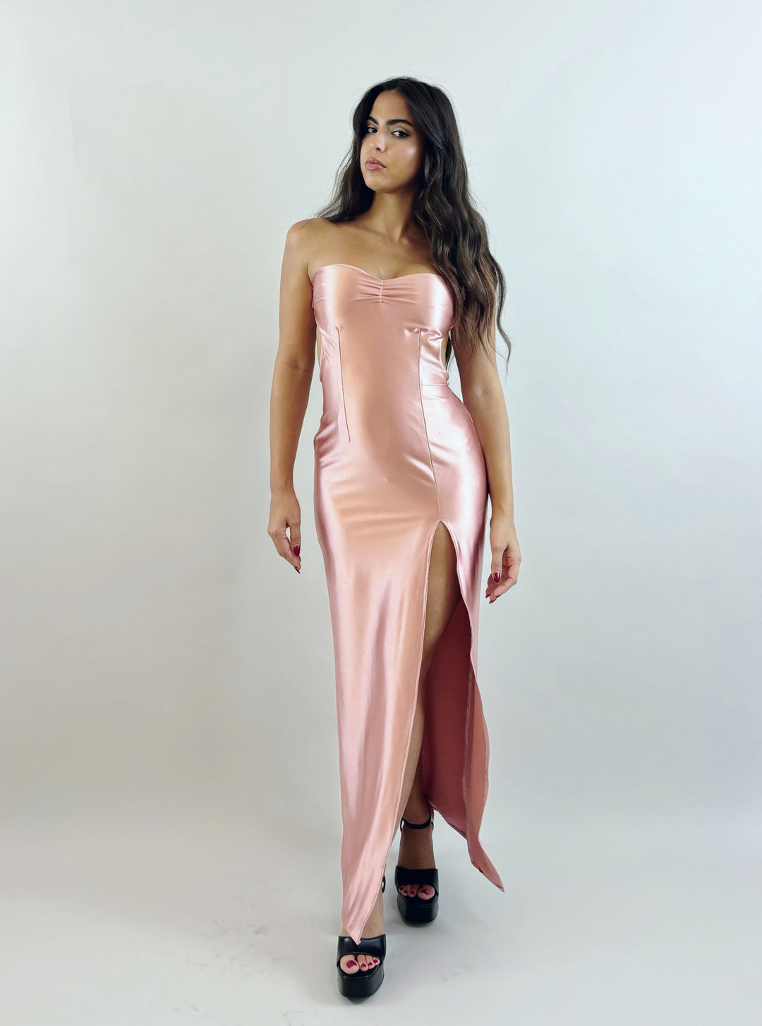 Rini - Pink Satin Evening Dress  Evening dress - StudioSharonGuy