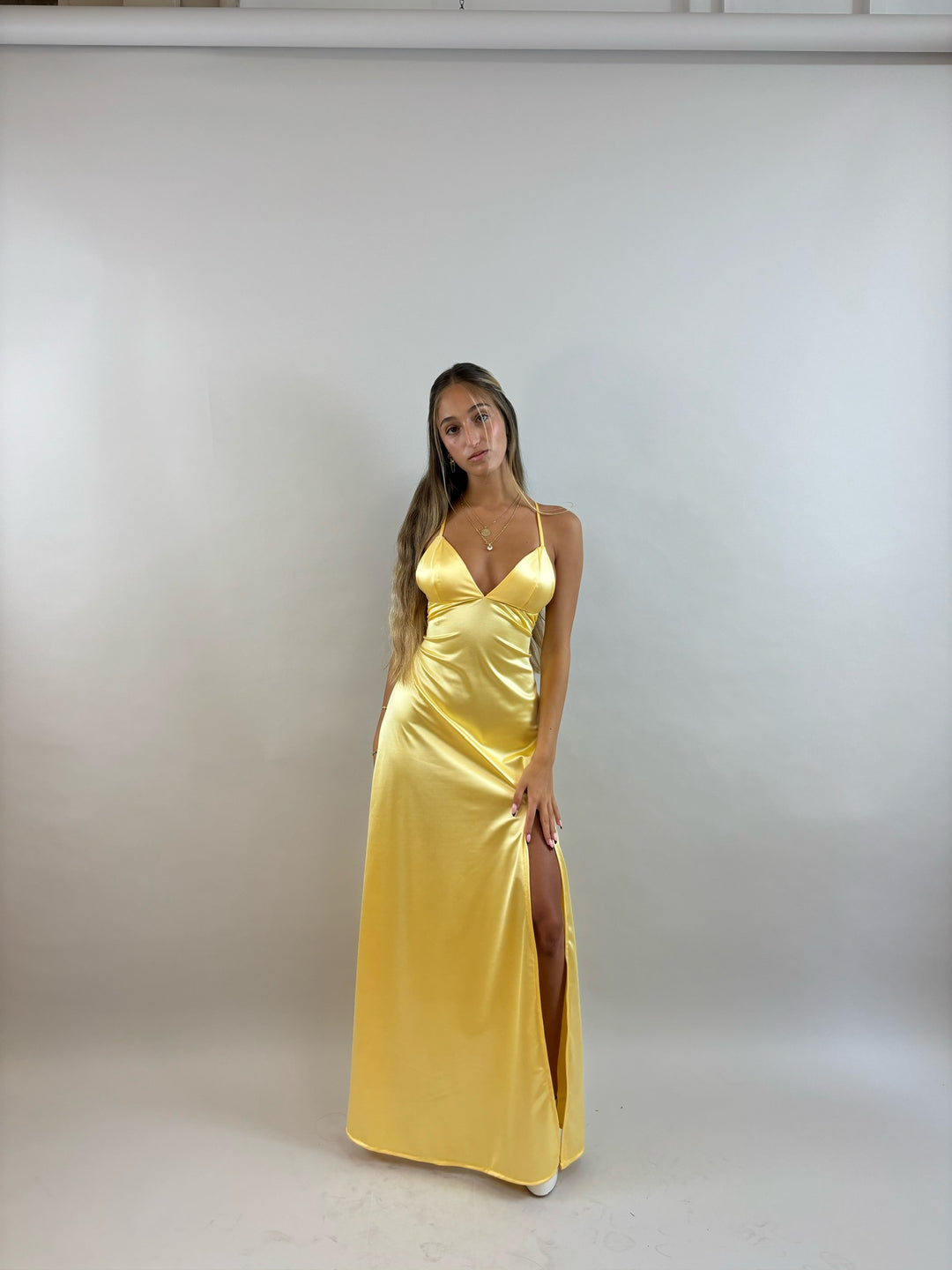 Jessy - Yellow Satin Evening Dress  Evening dress - StudioSharonGuy