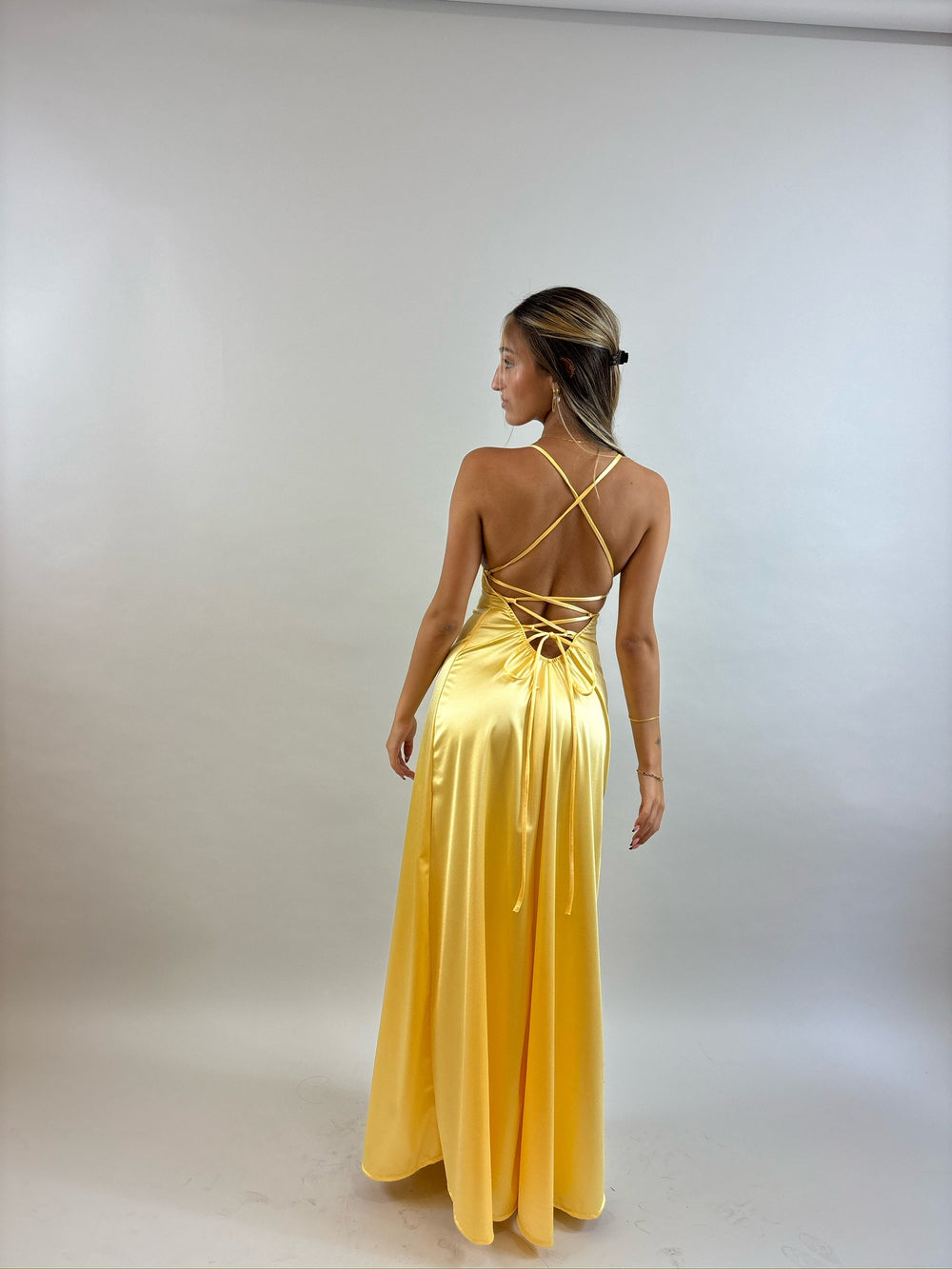 Jessy - Yellow Satin Evening Dress  Evening dress - StudioSharonGuy