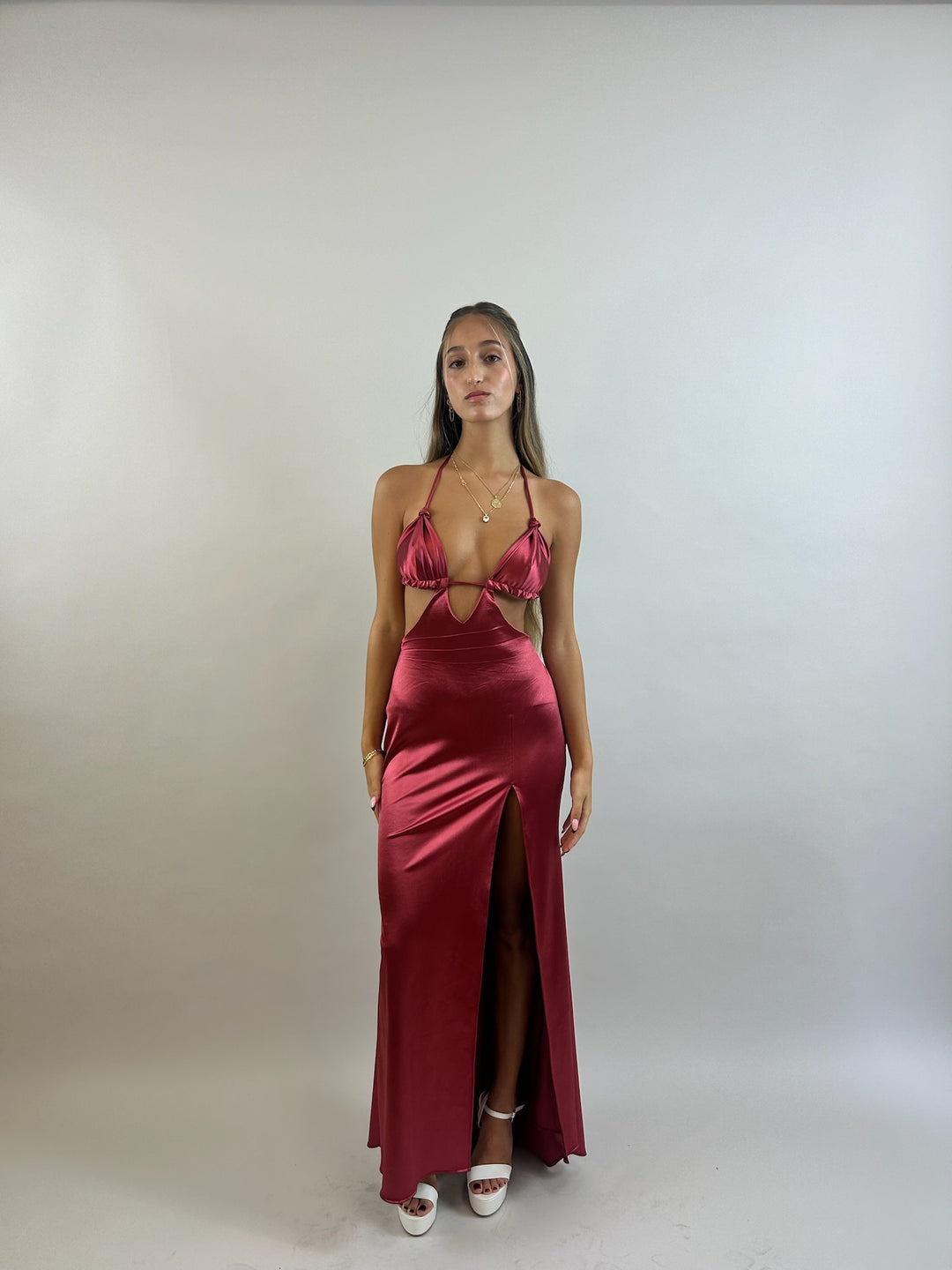 Red Low-Back Satin Evening Dress  Evening dress - StudioSharonGuy