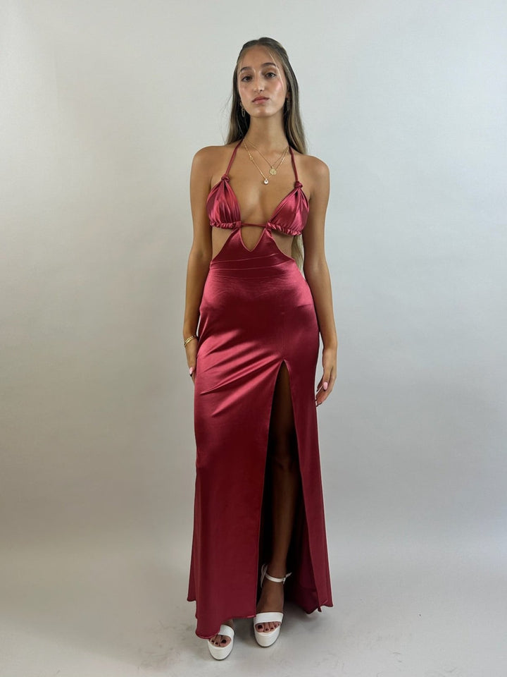 Red Low-Back Satin Evening Dress  Evening dress - StudioSharonGuy