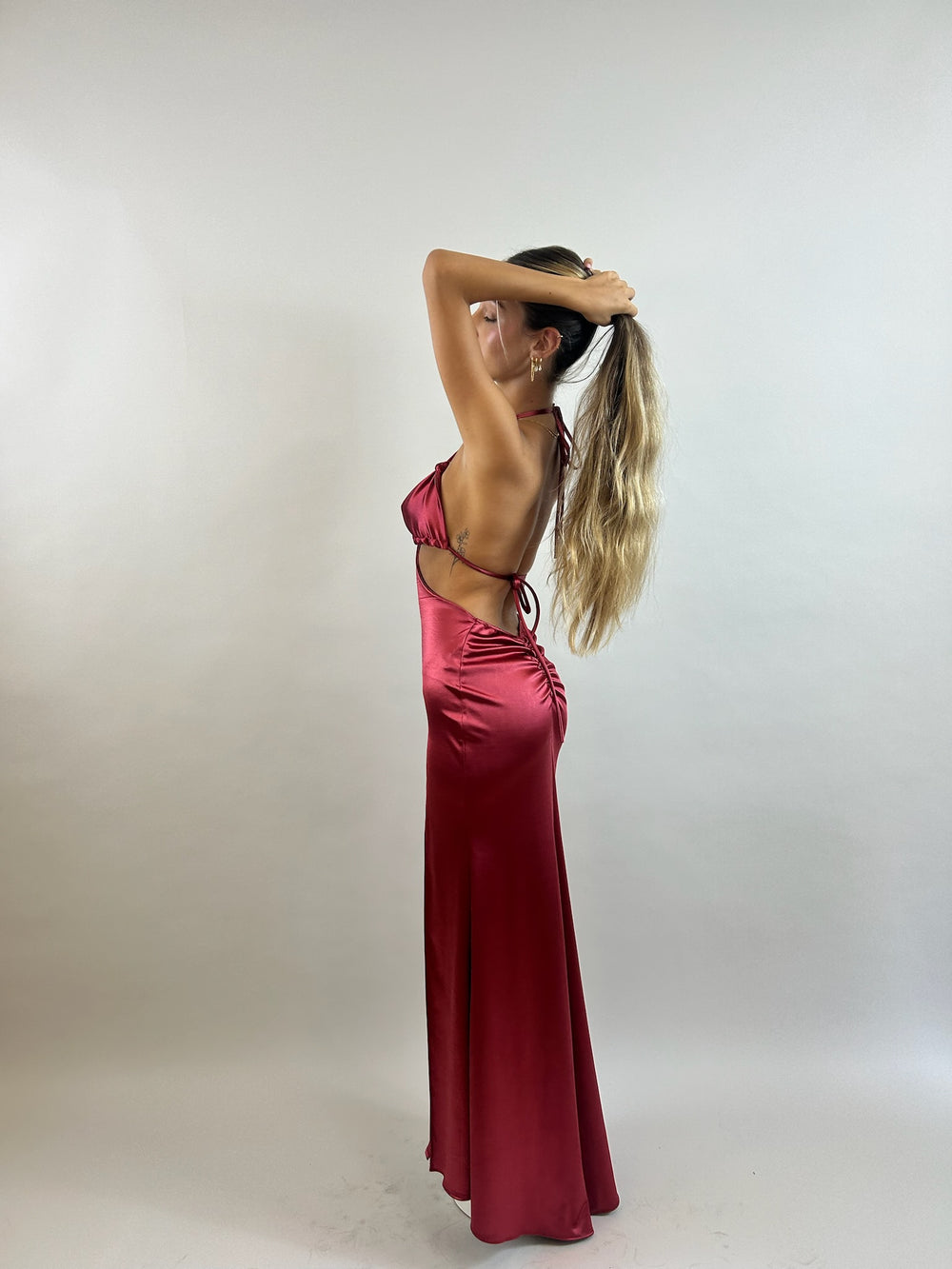 Red Low-Back Satin Evening Dress  Evening dress - StudioSharonGuy