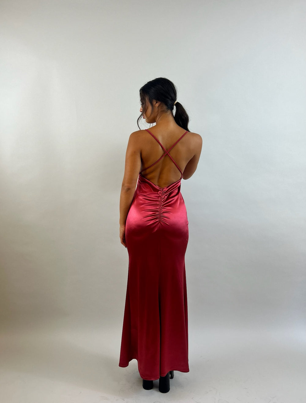 Yuli - Red V-Neck Satin Evening Dress  Evening dress - StudioSharonGuy