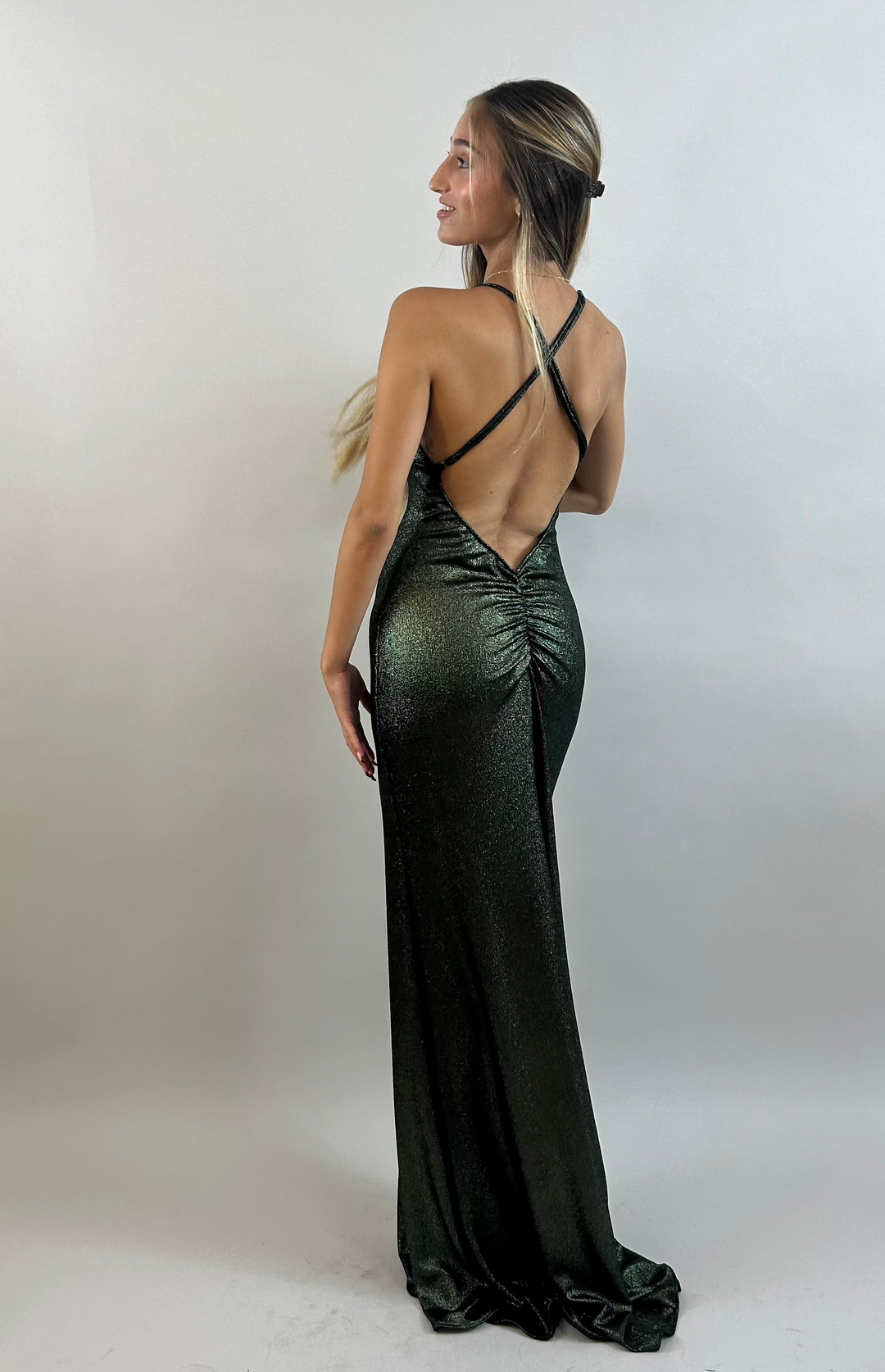 Yuli - Dark Green V-Neck Satin Evening Dress  Evening dress - StudioSharonGuy