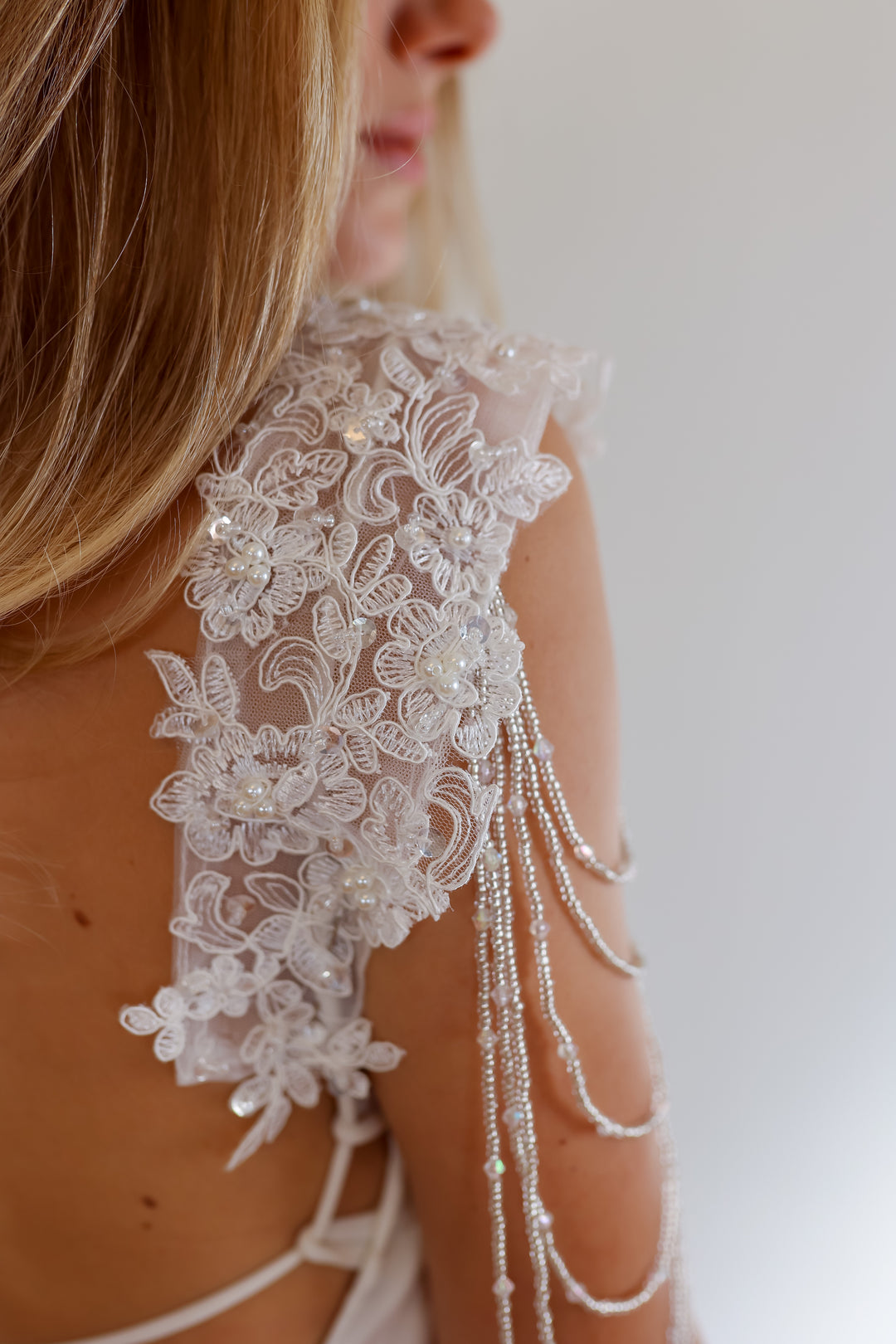Lace Bridal Epaulettes Sleeves With Crystal Chains  sleeve wedding dress - StudioSharonGuy