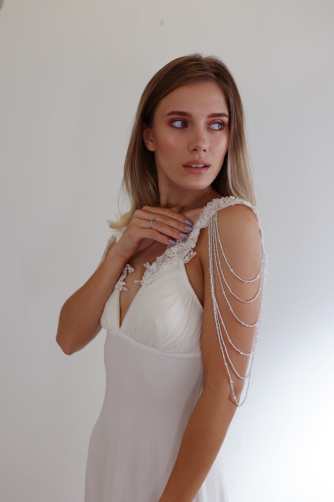Lace Bridal Epaulettes Sleeves With Crystal Chains  sleeve wedding dress - StudioSharonGuy