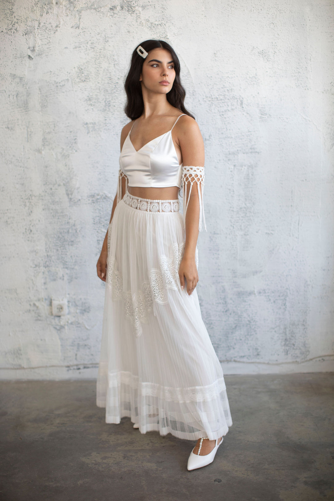 Pleated Chiffon Maxi Skirt  Wedding Dress - StudioSharonGuy