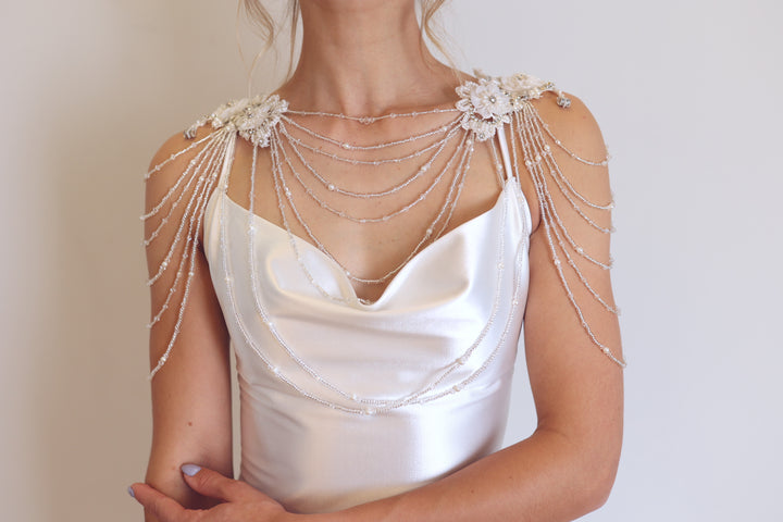 Wedding Shoulder Jewelry, Lace Bridal Epaulettes Sleeves,  sleeve wedding dress - StudioSharonGuy